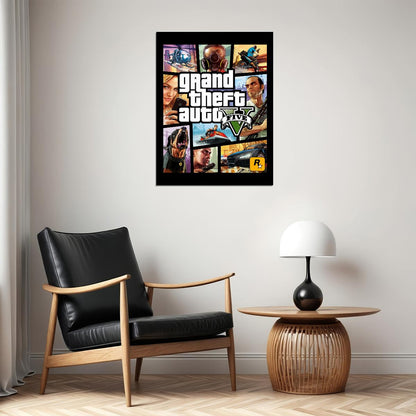 Grand Theft Auto V Video Game Poster Rockstar Action Adventure Wall Decor Open World Gaming Artwork Wall Print