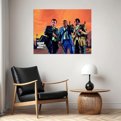 Grand Theft Auto V Cast Video Game Poster Rockstar Action Adventure Wall Decor Open World Gaming Artwork Wall Print