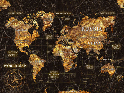 World Map Art Poster Vintage Gold Style Wall Decor Travel Themed Artistic Design Unique Map Wall Print - xonomax