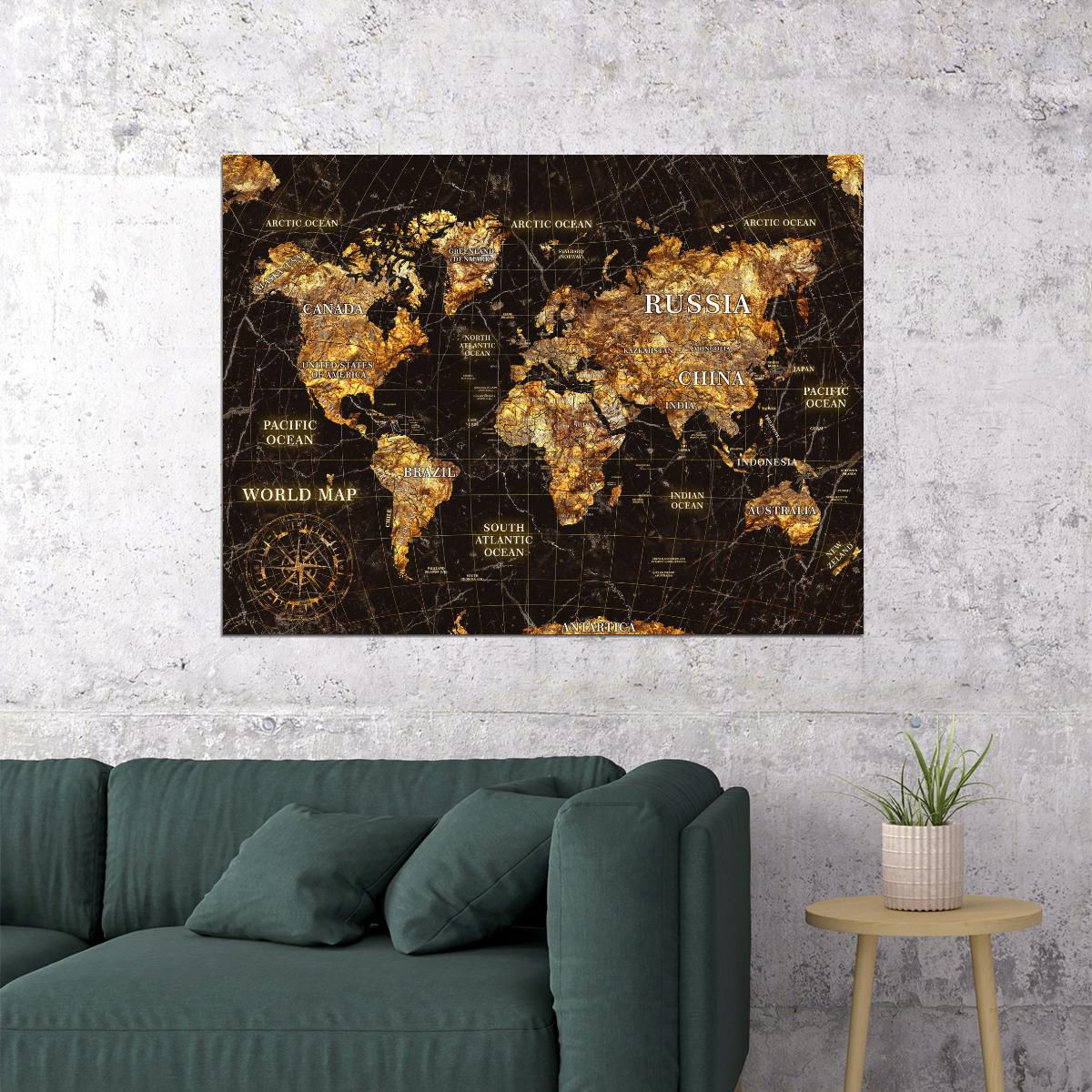 Zimlay Rectangular retailer Black And Gold Vintage World Map Wall Decor 43655