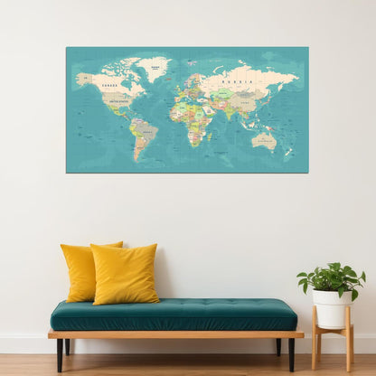 World Map Art Poster Pastel Style Wall Decor Minimalist Travel Themed Modern Artistic Map Wall Print