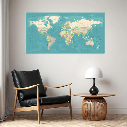 World Map Art Poster Pastel Style Wall Decor Minimalist Travel Themed Modern Artistic Map Wall Print