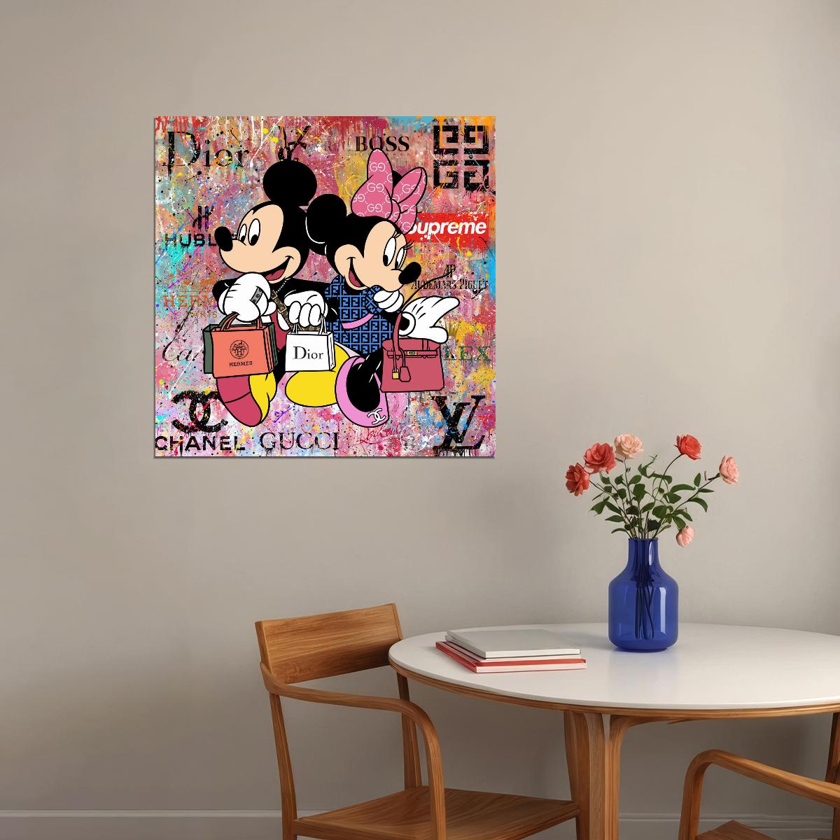 Mickey and Minnie Graffiti Art Poster Luxury Brands Wall Decor Modern Designer Artistic Pop Art Wall Print