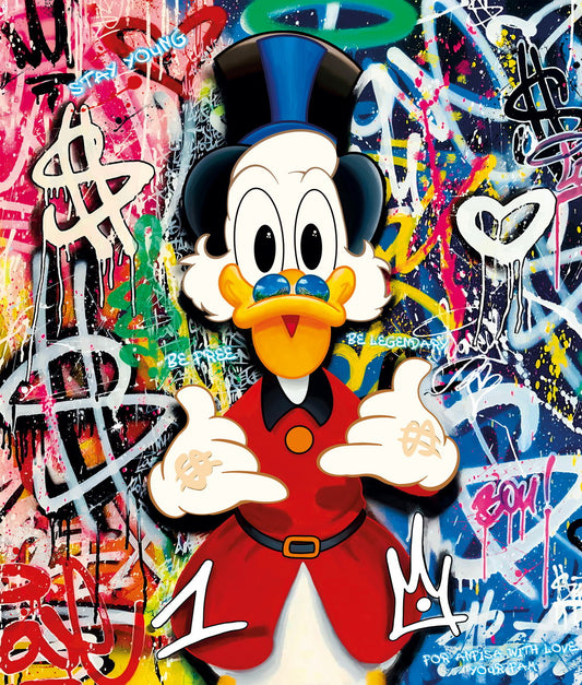 Scrooge McDuck Graffiti Art Poster Bold Pop Art Style Wall Decor Colorful Urban Artistic Cartoon Character Wall Print