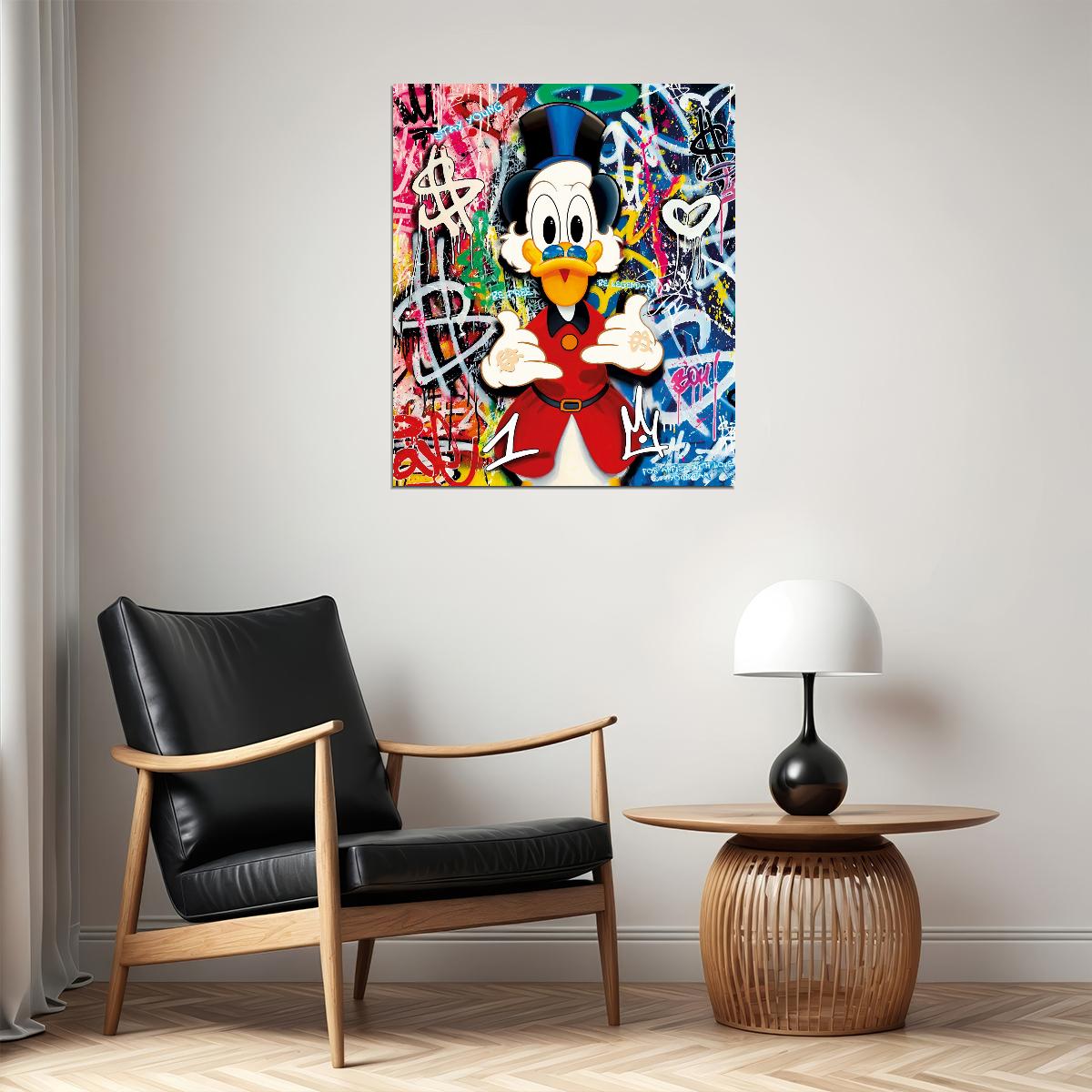 Scrooge McDuck Graffiti Art Poster Bold Pop Art Style Wall Decor Colorful Urban Artistic Cartoon Character Wall Print