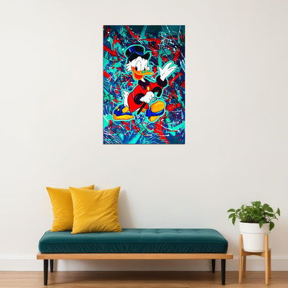 Scrooge McDuck Graffiti Art Poster Colorful Urban Wall Decor Bold Cartoon Character Pop Art Style Wall Print