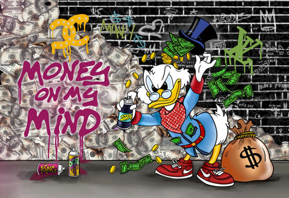 Scrooge McDuck Money on My Mind Graffiti Art Poster Urban Street Wall Decor Cartoon Character Wall Print