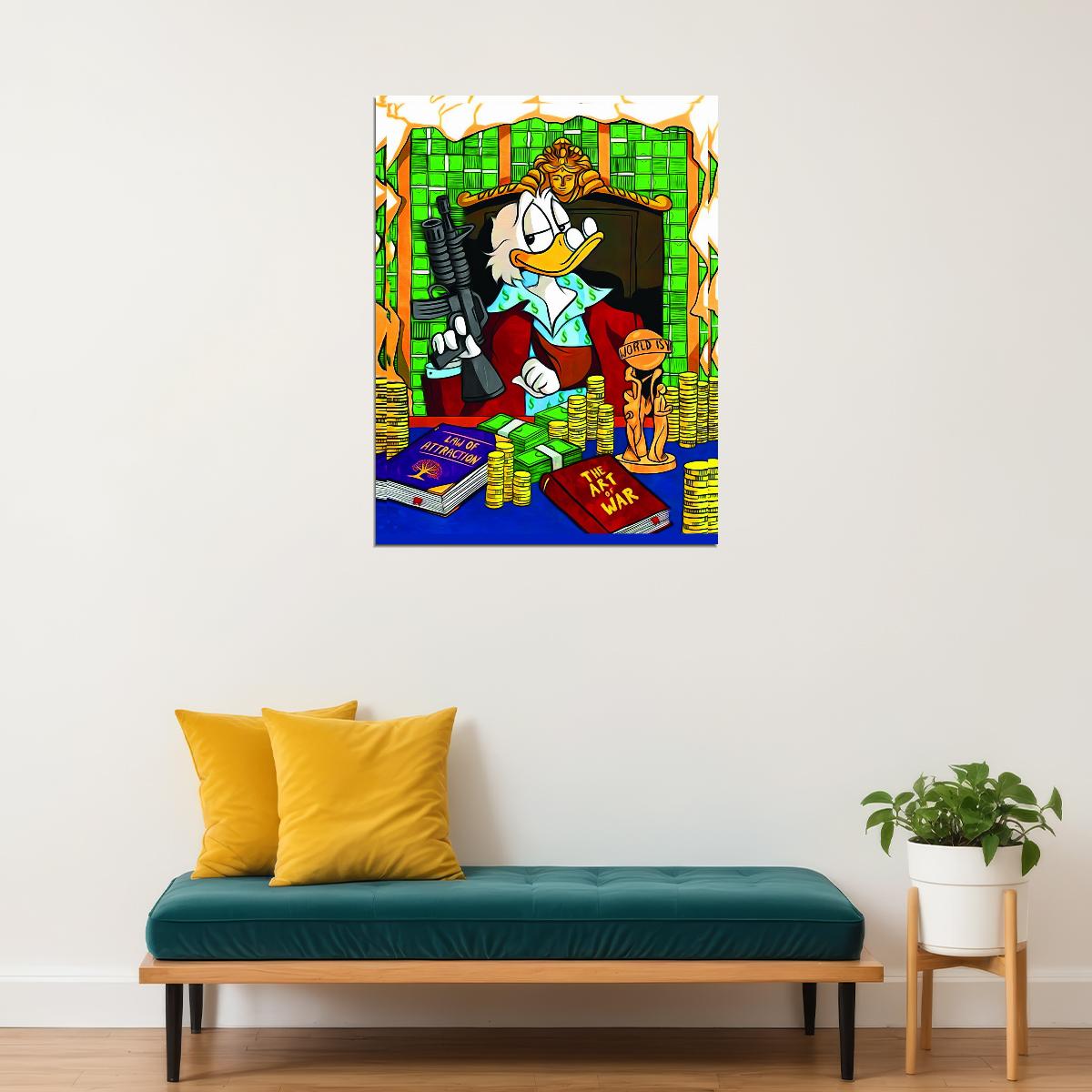 Scrooge McDuck Money Graffiti Art Poster Bold Urban Wall Decor Cartoon Pop Art Street Style Wall Print