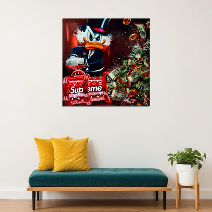 Scrooge McDuck Supreme Bag Graffiti Art Poster Luxury Urban Wall Decor Cartoon Pop Art Money Theme Wall Print