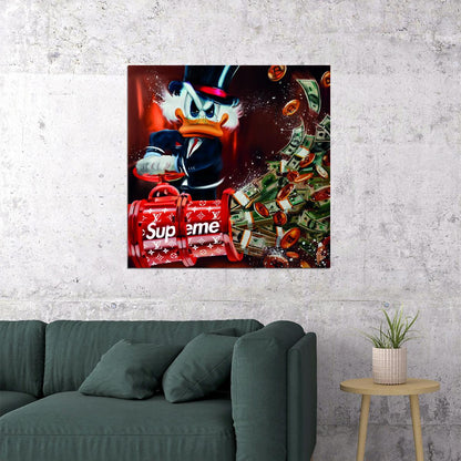 Scrooge McDuck Supreme Bag Graffiti Art Poster Luxury Urban Wall Decor Cartoon Pop Art Money Theme Wall Print