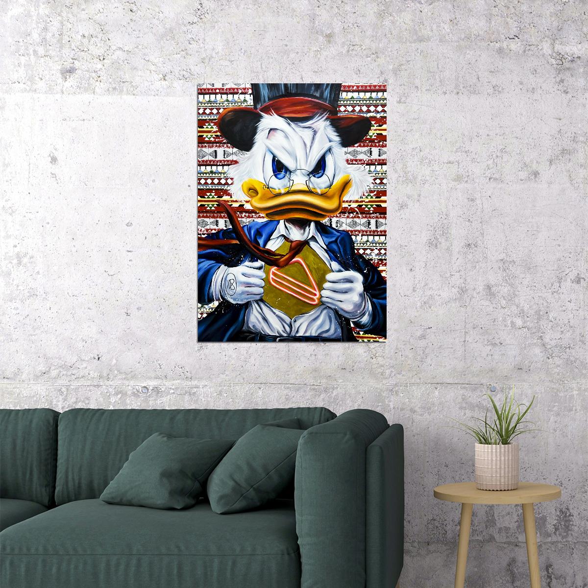 Scrooge McDuck Poker Table Graffiti Art Poster Bold Cartoon Wall Decor Urban Casino Pop Art Style Wall Print