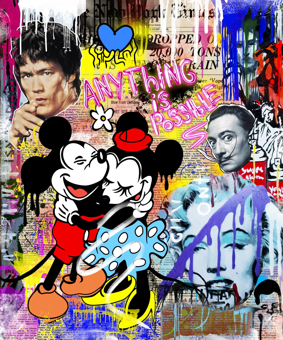 Mickey and Minnie Graffiti Art Poster Bold Cartoon Street Wall Decor Pop Art Urban Style Wall Print