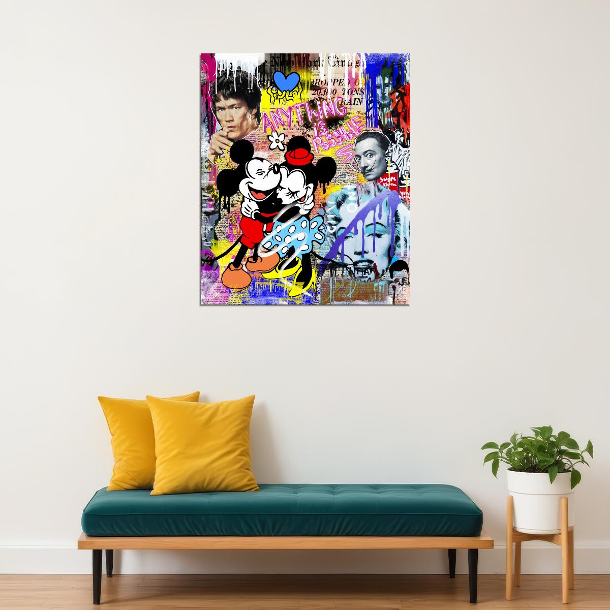 Mickey and Minnie Graffiti Art Poster Bold Cartoon Street Wall Decor Pop Art Urban Style Wall Print