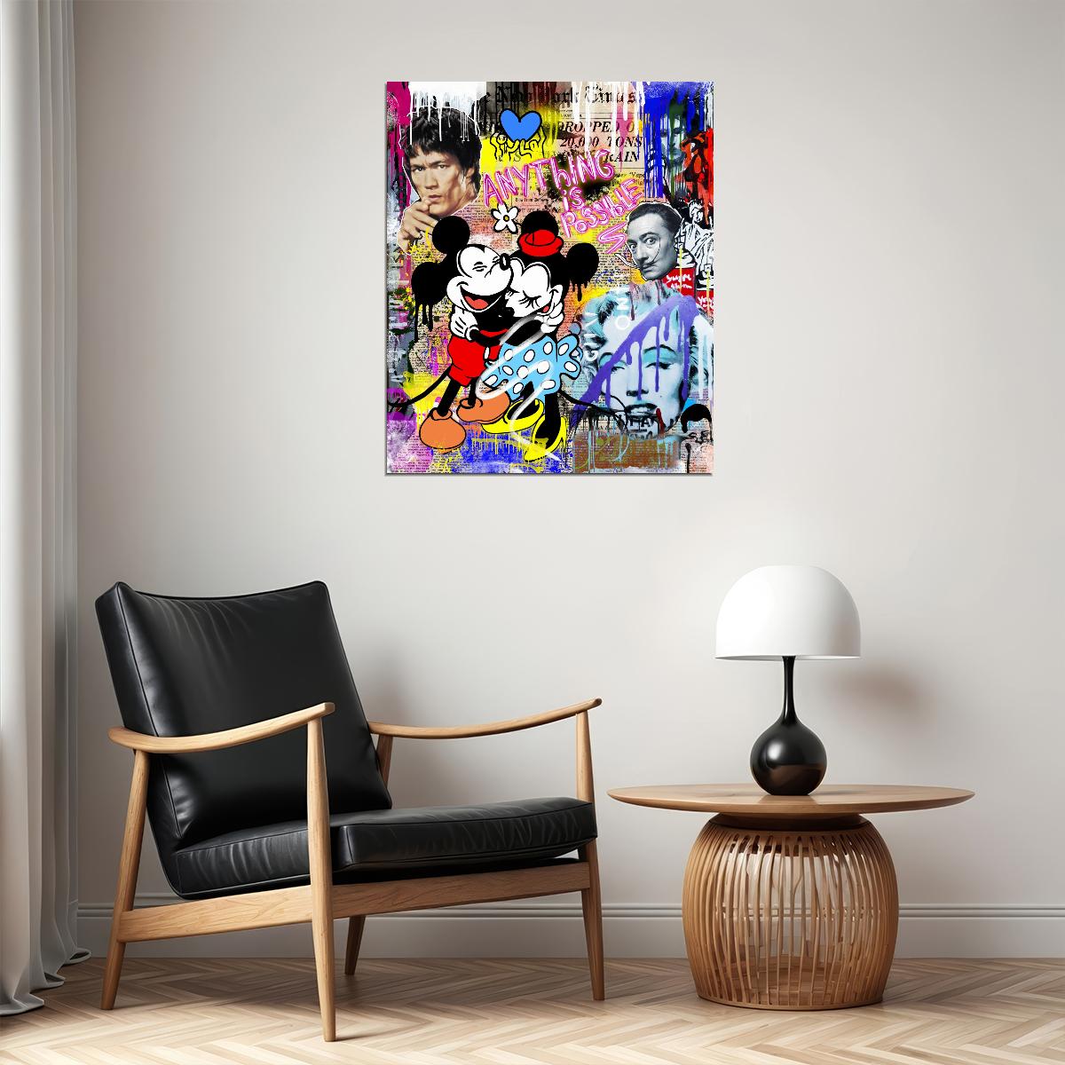 Mickey and Minnie Graffiti Art Poster Bold Cartoon Street Wall Decor Pop Art Urban Style Wall Print