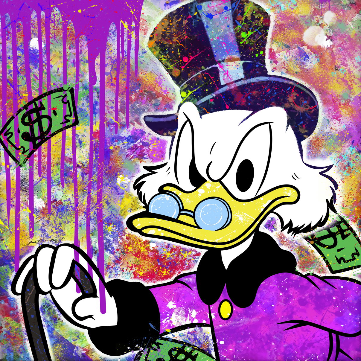 Scrooge McDuck Money Rain Graffiti Art Poster Urban Wall Decor Pop Art Cartoon Street Style Wall Print