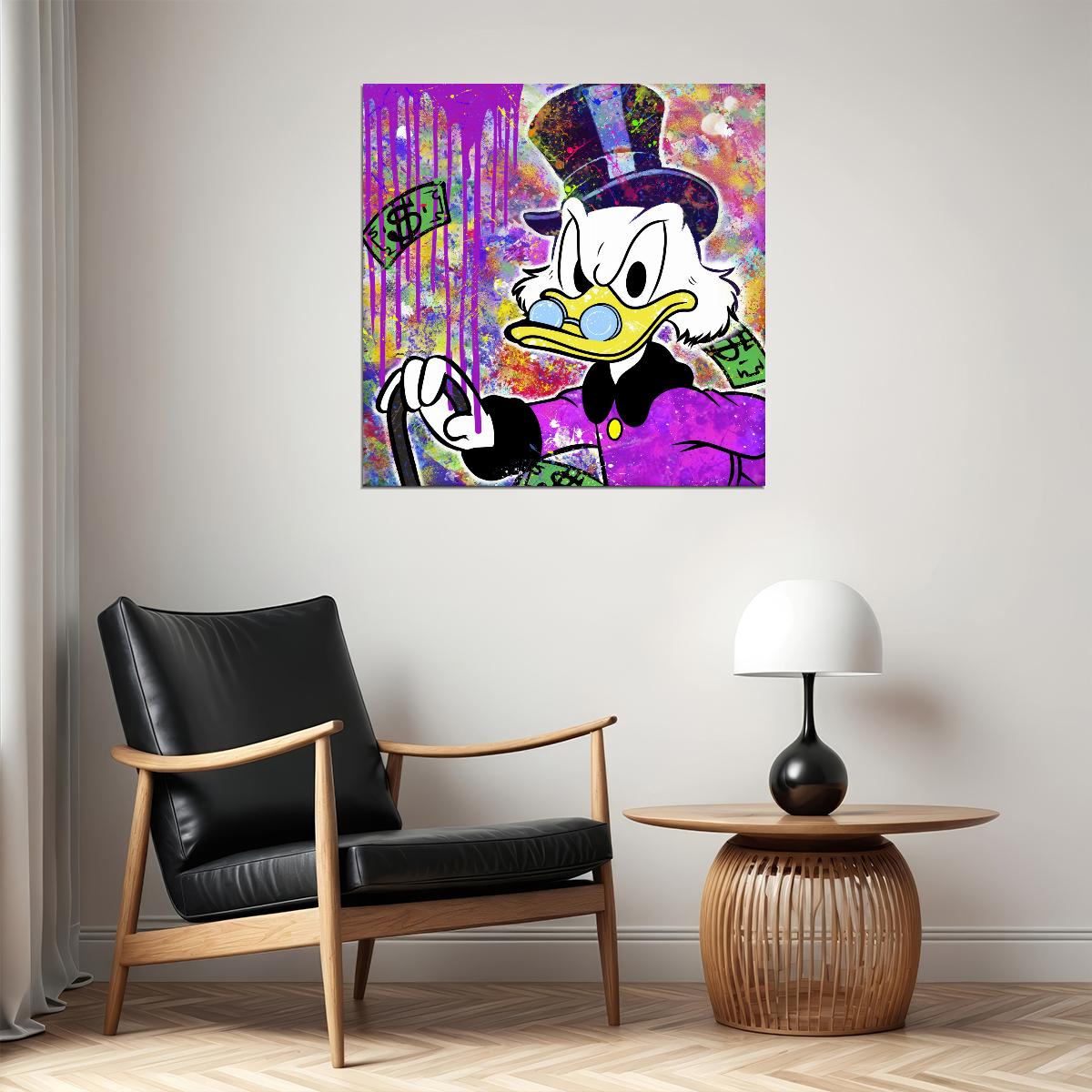 Scrooge McDuck Money Rain Graffiti Art Poster Urban Wall Decor Pop Art Cartoon Street Style Wall Print