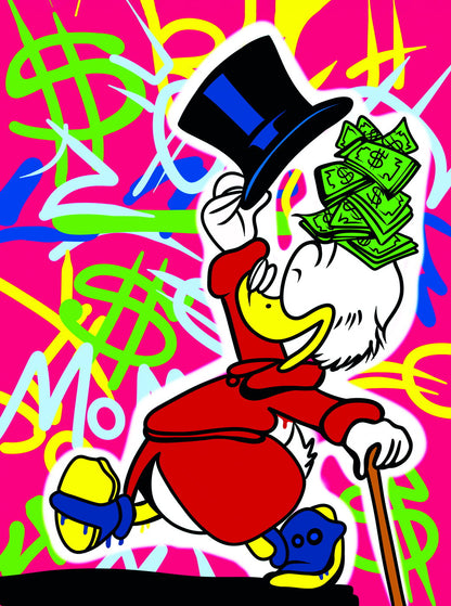 Scrooge McDuck Money and Glasses Graffiti Art Poster Bold Urban Wall Decor Cartoon Pop Art Style Wall Print