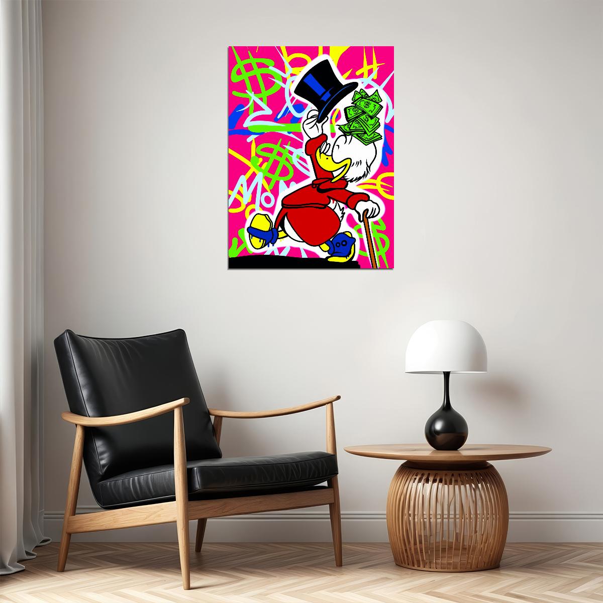 Scrooge McDuck Money and Glasses Graffiti Art Poster Bold Urban Wall Decor Cartoon Pop Art Style Wall Print