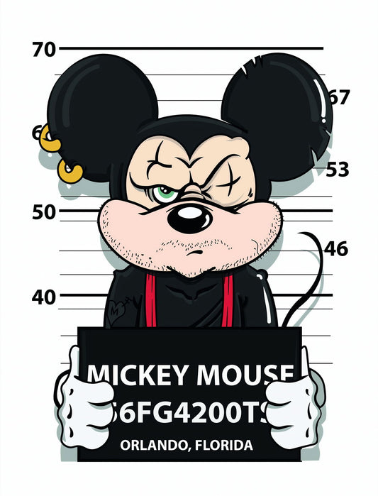 Mickey Mouse Mugshot Graffiti Art Poster Urban Street Wall Decor Bold Pop Art Cartoon Style Wall Print