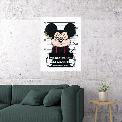 Mickey Mouse Mugshot Graffiti Art Poster Urban Street Wall Decor Bold Pop Art Cartoon Style Wall Print