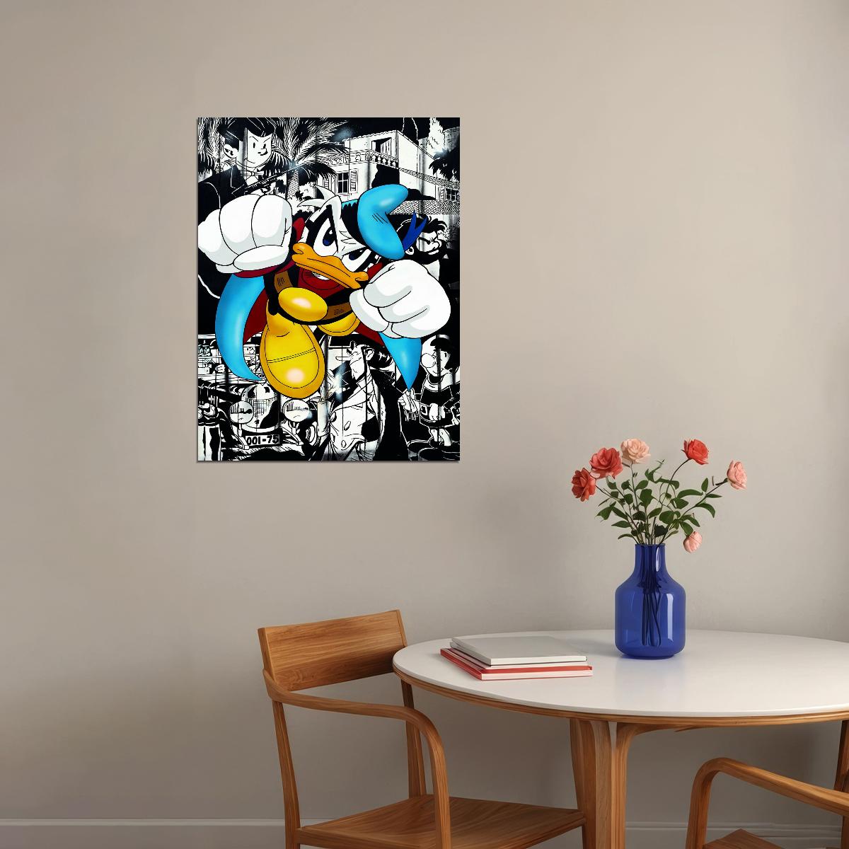 Donald Duck Boxing Graffiti Art Poster Bold Urban Wall Decor Cartoon Pop Art Style Wall Print