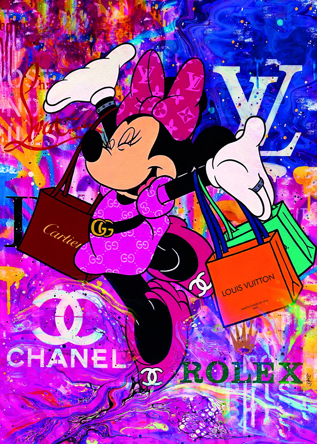 Minnie Mouse Graffiti Art Poster Luxury Brands Wall Decor Colorful Urban Pop Art Cartoon Style Wall Print - xonomax