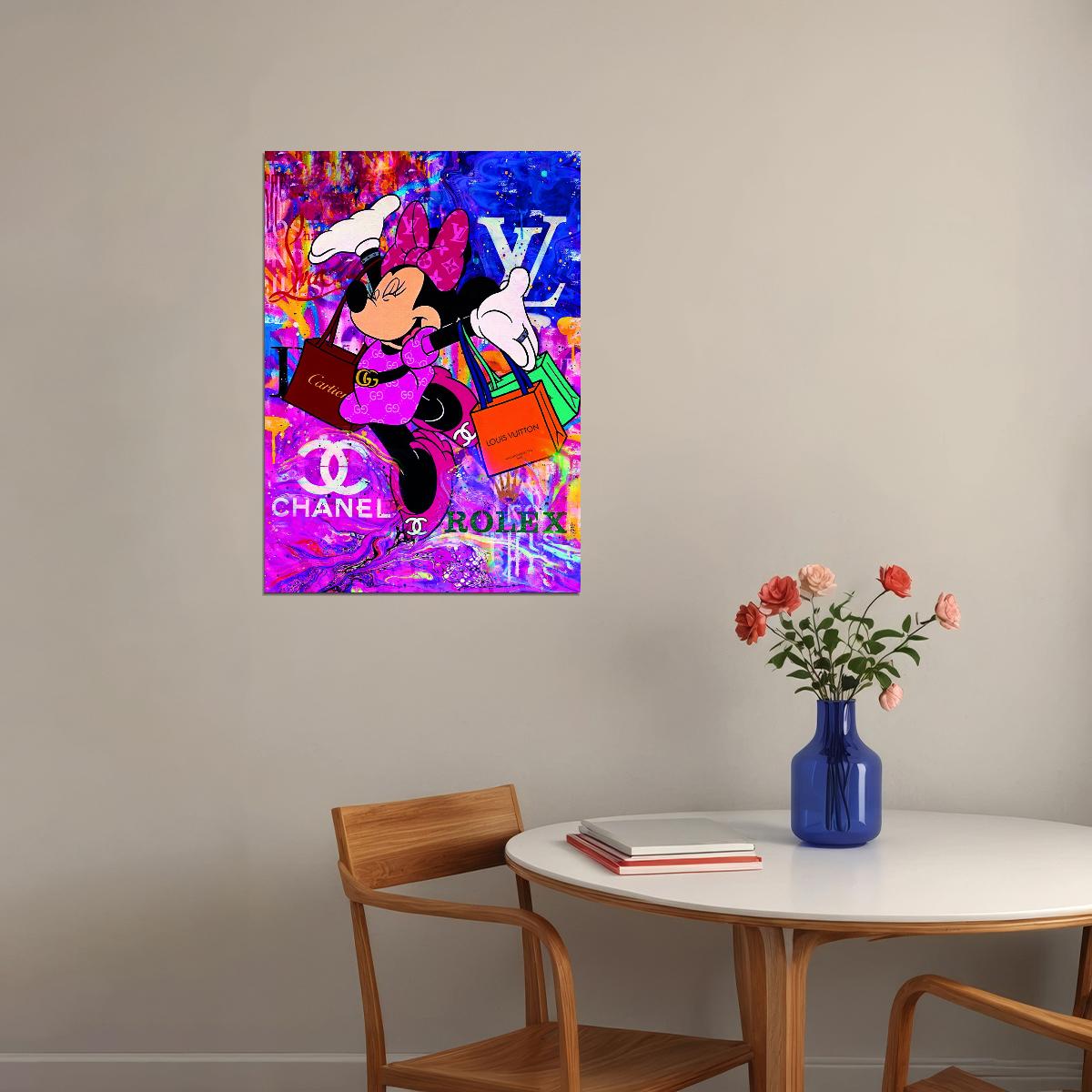 Minnie Mouse Graffiti Art Poster Luxury Brands Wall Decor Colorful Urban Pop Art Cartoon Style Wall Print - xonomax