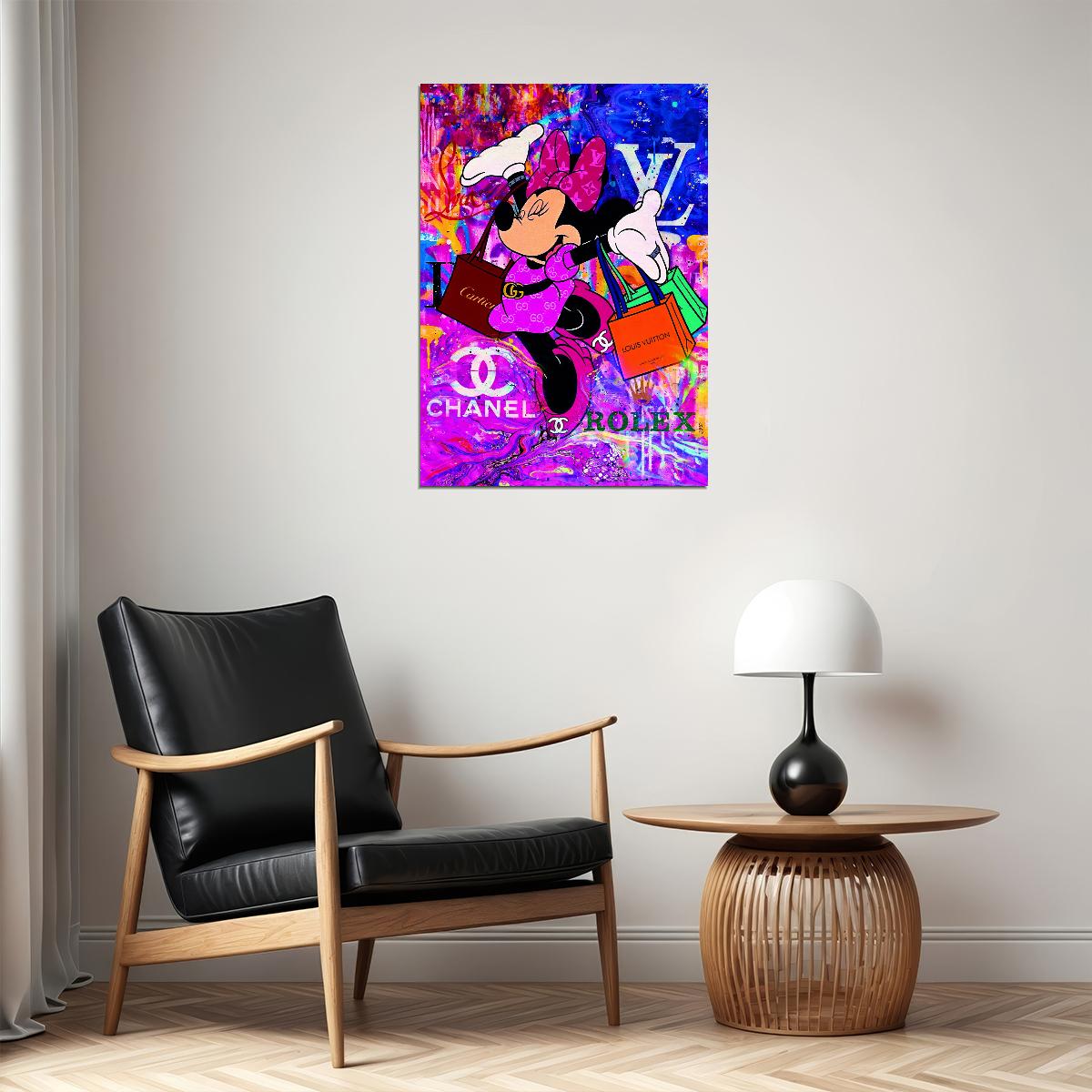 Minnie Mouse Graffiti Art Poster Luxury Brands Wall Decor Colorful Urban Pop Art Cartoon Style Wall Print - xonomax