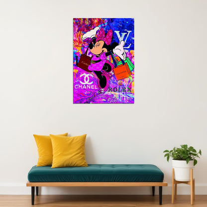 Minnie Mouse Graffiti Art Poster Luxury Brands Wall Decor Colorful Urban Pop Art Cartoon Style Wall Print - xonomax