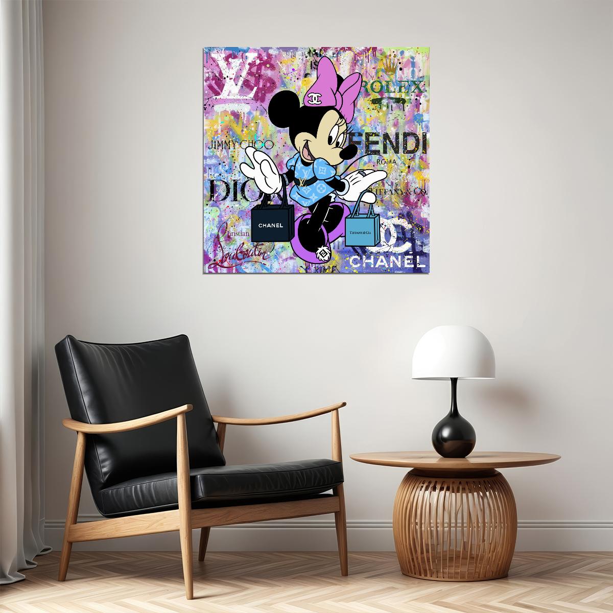 Minnie Mouse Chanel Graffiti Art Poster Fashion Luxury Wall Decor Modern Urban Cartoon Pop Art Style Wall Print