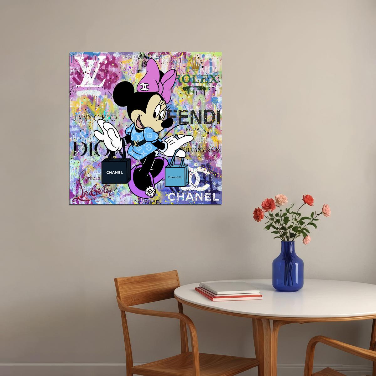 Minnie Mouse Chanel Graffiti Art Poster Fashion Luxury Wall Decor Modern Urban Cartoon Pop Art Style Wall Print