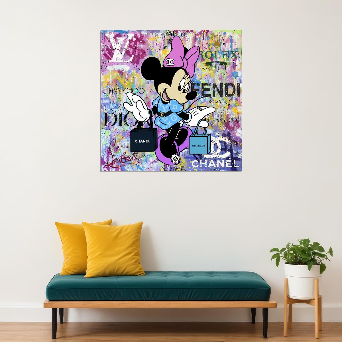 Minnie Mouse Chanel Graffiti Art Poster Fashion Luxury Wall Decor Modern Urban Cartoon Pop Art Style Wall Print