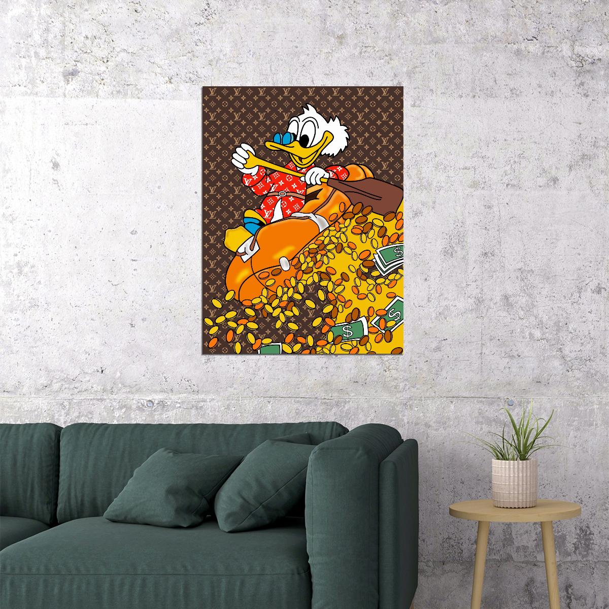 Scrooge McDuck Graffiti Art Poster Money and Coins Wall Decor Bold Cartoon Pop Art Urban Style Wall Print