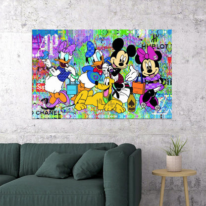 Disney Characters Graffiti Art Poster Mickey and Friends Wall Decor Colorful Urban Pop Art Cartoon Style Wall Print