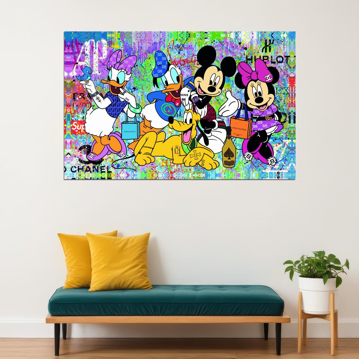 Disney Characters Graffiti Art Poster Mickey and Friends Wall Decor Colorful Urban Pop Art Cartoon Style Wall Print