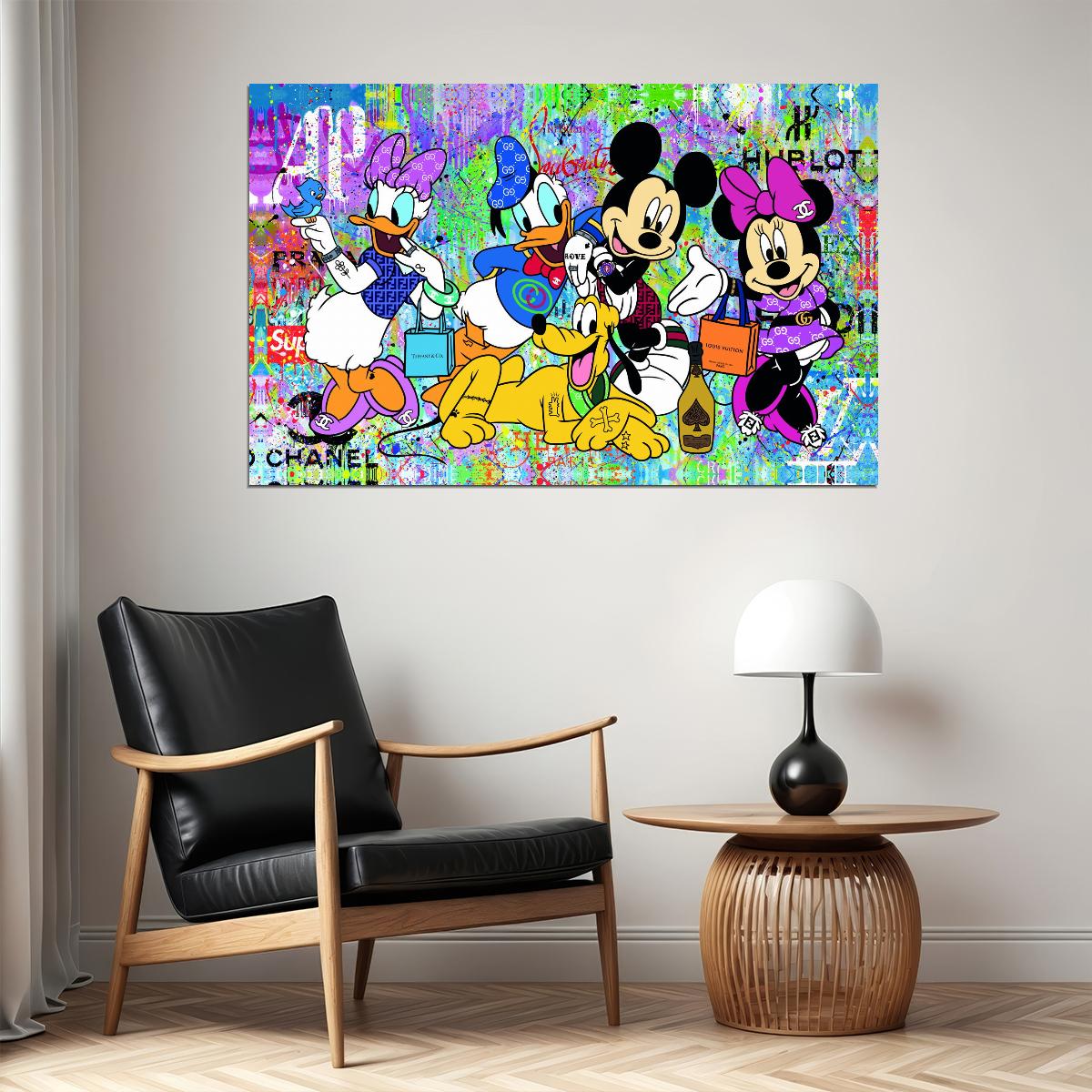 Disney Characters Graffiti Art Poster Mickey and Friends Wall Decor Colorful Urban Pop Art Cartoon Style Wall Print