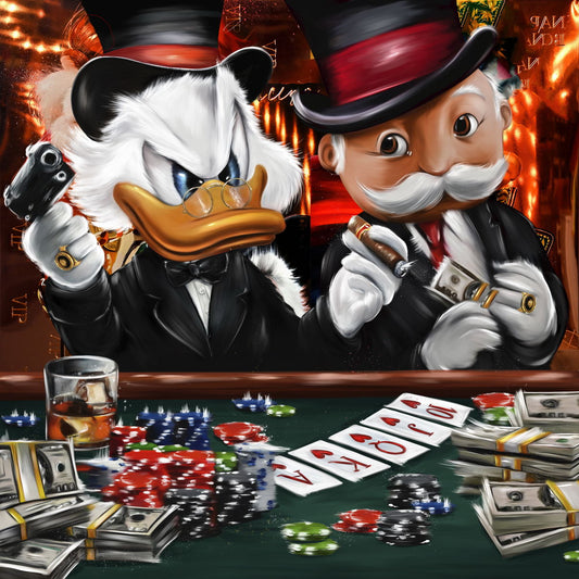 Scrooge McDuck Poker Graffiti Art Poster Casino Money Theme Wall Decor Bold Urban Pop Art Cartoon Style Wall Print