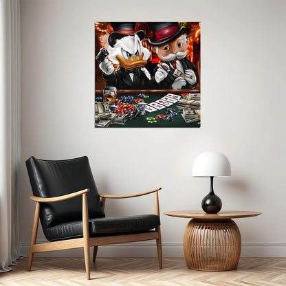 Scrooge McDuck Poker Graffiti Art Poster Casino Money Theme Wall Decor Bold Urban Pop Art Cartoon Style Wall Print