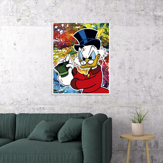 Scrooge McDuck Cash Graffiti Art Poster Urban Wall Decor Cartoon Pop Art Money Style Bold Wall Print - xonomax