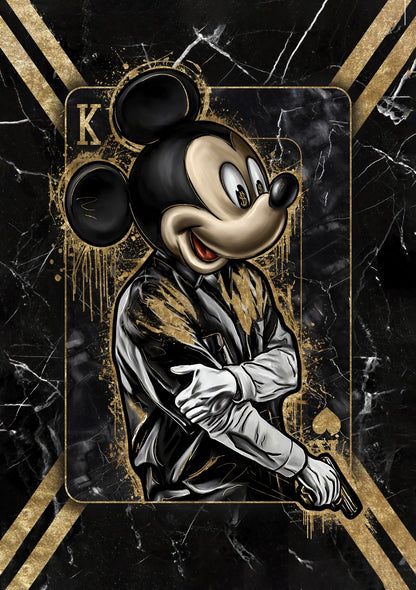 Mickey Mouse King Card Graffiti Art Poster Urban Wall Decor Cartoon Pop Art Playing Card Style Wall Print