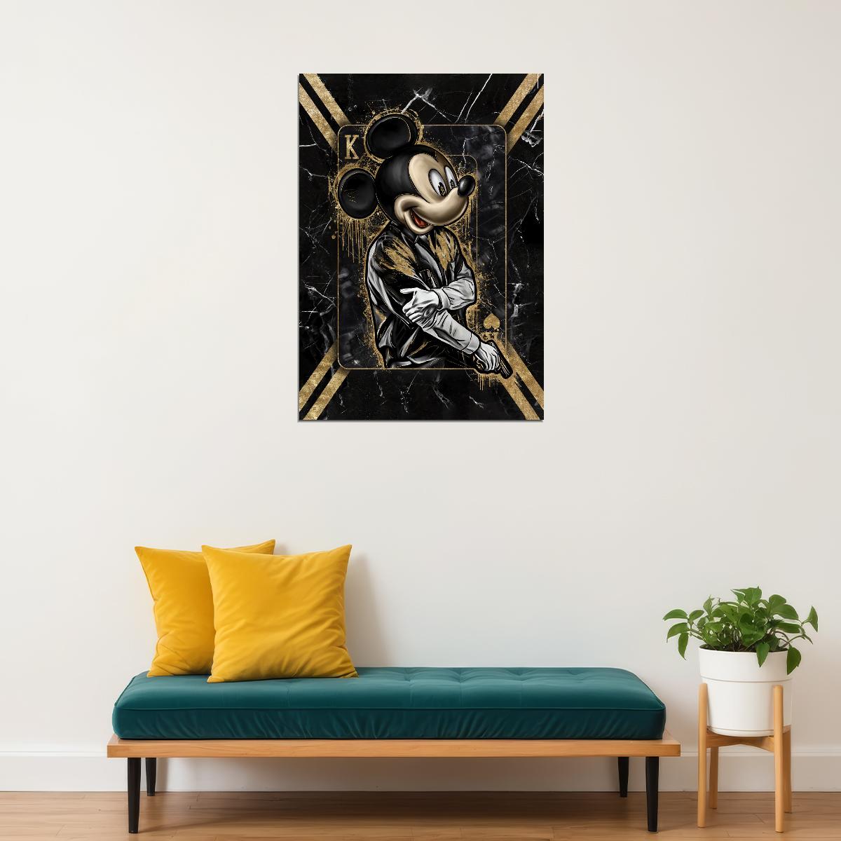 Mickey Mouse King Card Graffiti Art Poster Urban Wall Decor Cartoon Pop Art Playing Card Style Wall Print