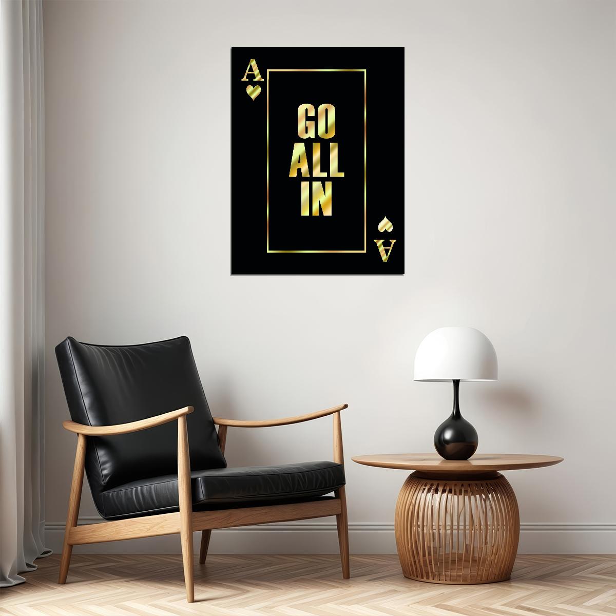 Go All In Ace of Spades Art Poster Bold Motivational Playing Card Design Luxury Wall Decor Modern Wall Print