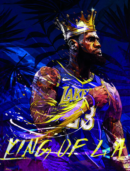 King of LA LeBron James Art Poster Basketball Legend Wall Decor Bold Artistic Sports Style Wall Print