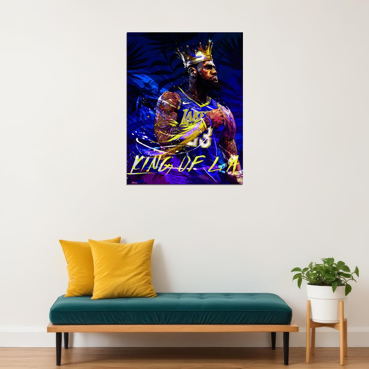 King of LA LeBron James Art Poster Basketball Legend Wall Decor Bold Artistic Sports Style Wall Print