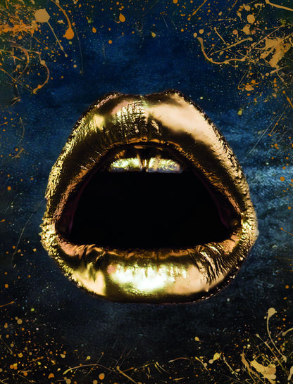 Golden Lips Art Poster Luxury Wall Decor Bold Artistic Modern Style Iconic Designer Wall Print