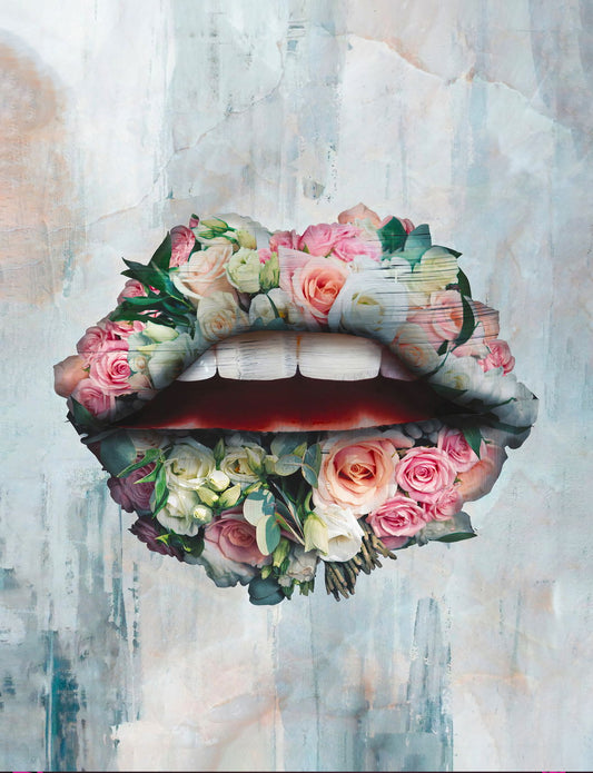 Rose Lips Art Poster Floral Artistic Wall Decor Bold Modern Pop Art Style Unique Wall Print