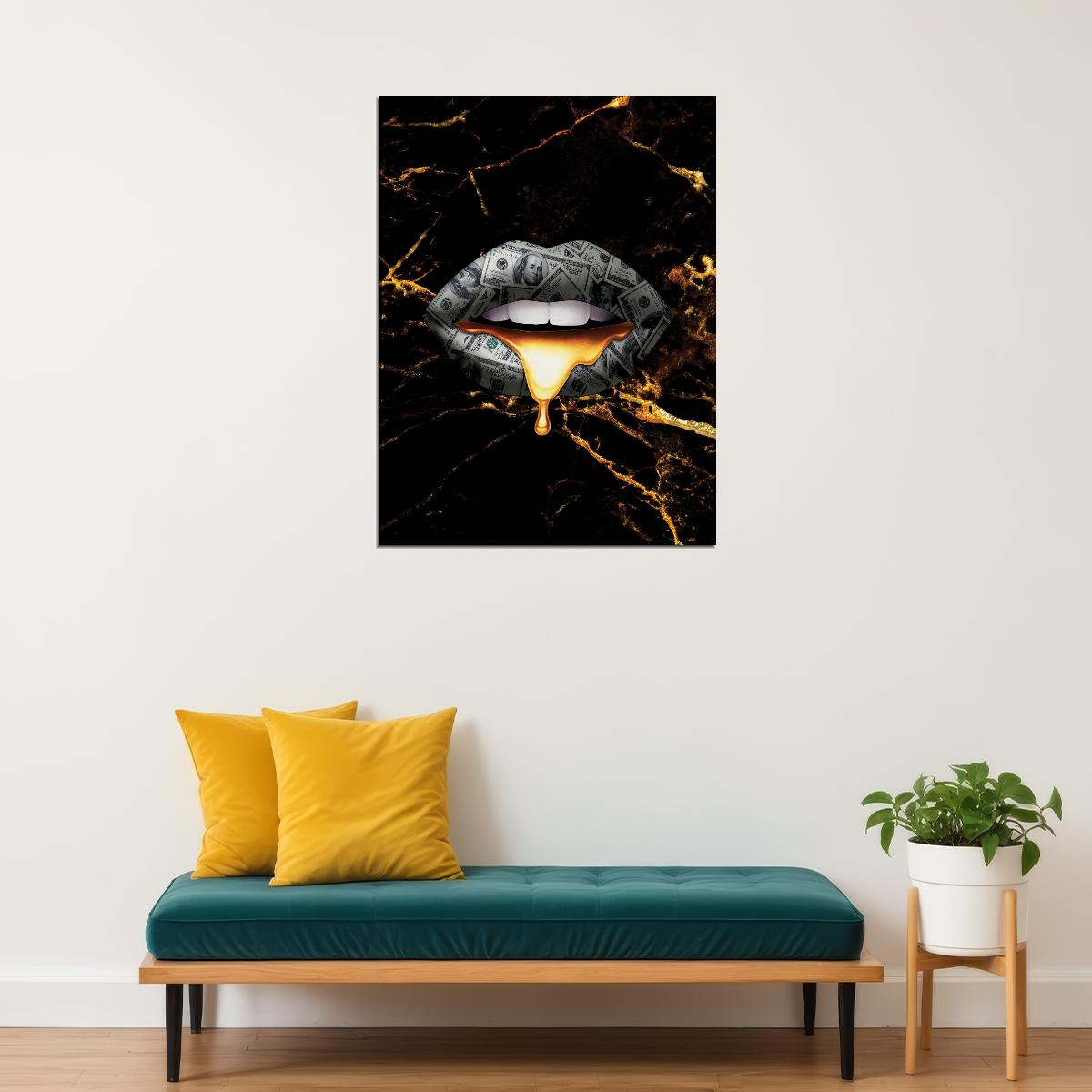 Black and Gold Lips Art Poster Luxury Wall Decor Bold Artistic Modern Pop Art Style Wall Print