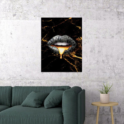 Black and Gold Lips Art Poster Luxury Wall Decor Bold Artistic Modern Pop Art Style Wall Print