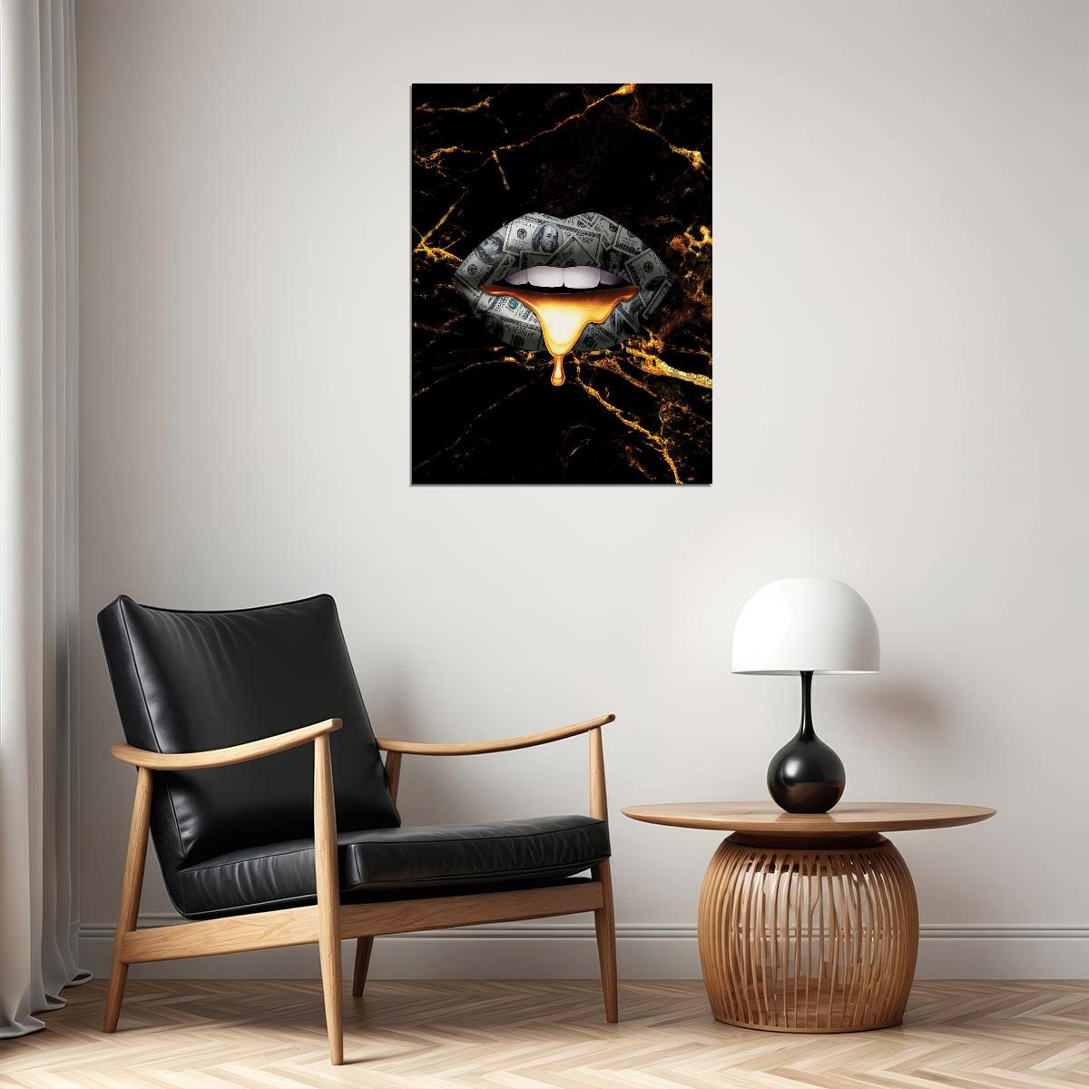 Black and Gold Lips Art Poster Luxury Wall Decor Bold Artistic Modern Pop Art Style Wall Print