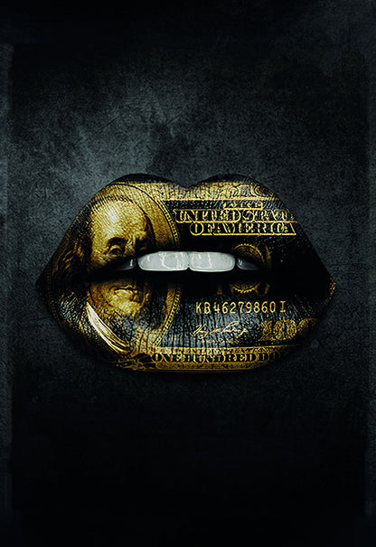 Money Lips Art Poster Black and Gold Design Wall Decor Bold Artistic Pop Art Style Modern Wall Print